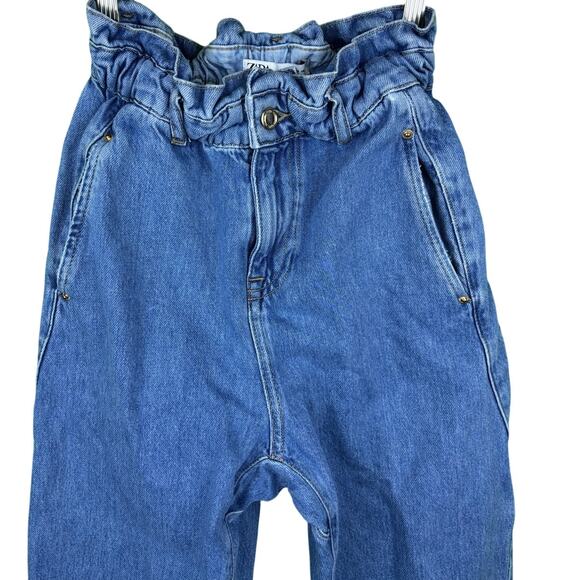 Zara Paper Bag High Waist Jeans Size 0 Beautiful Excellent Condition - Picture 2 of 12